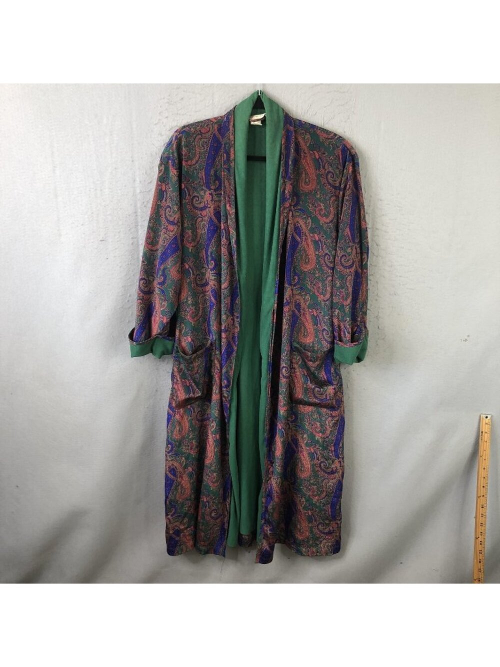 Vintage Victoria's Secret Robe Womens XS Green Paisley Kimono Belted Hong Kong
